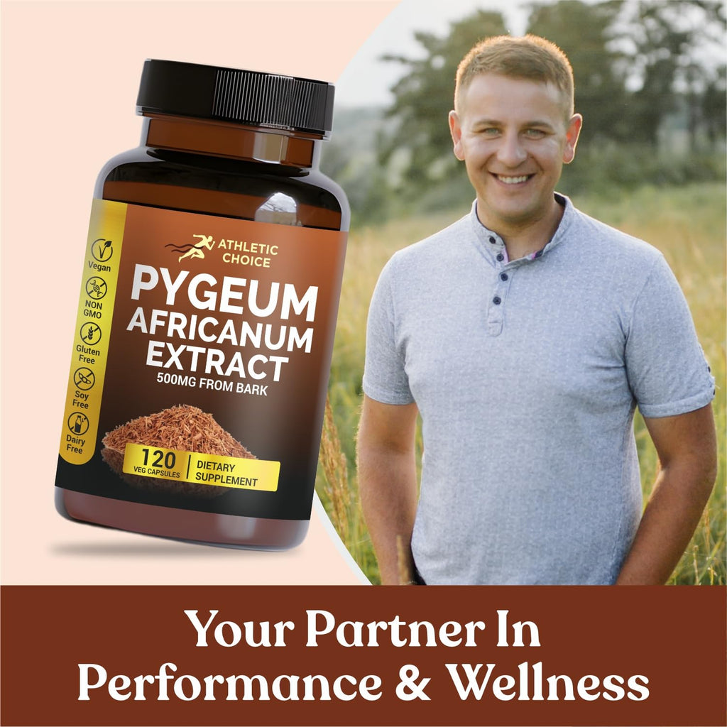 Athletic Choice Pygeum Africanum 500mg Bark Extract, 120 Capsules, Non-GMO & Gluten-Free Extra Strength Pygeum Supplement for Men and Women