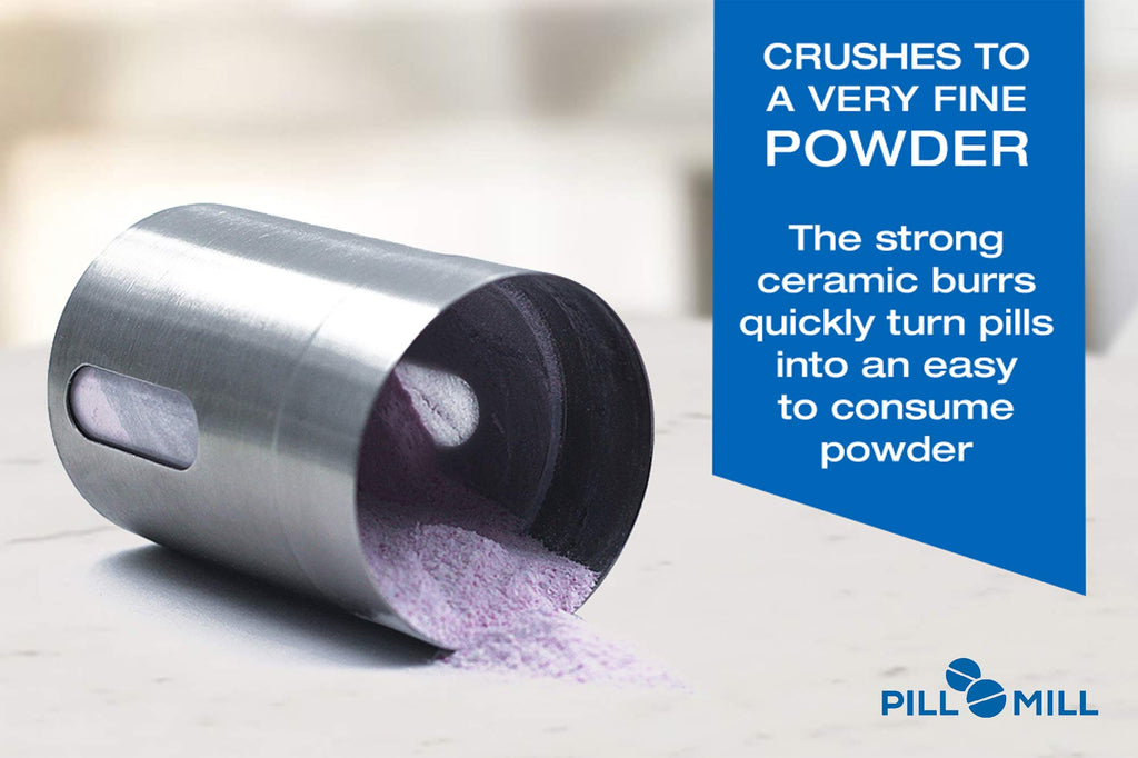 Pill Mill Pill Crusher - Crushes Multiple Tablets to a Fine Powder - Metal Medicine Grinder - Tablet Pulverizer Perfect for Travel - Great for Feeding Tube use, Pets or easier Medicine intake for Kids