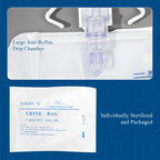 BeHerk 2000mL Catheter Bags for Men and Women 3 Pack Professional Urinary Drainage Bags with Enhanced Anti-Reflux Drip Chamber, 48” Thickened Drainage Tube, Adjustable Clips & Hanging Hook