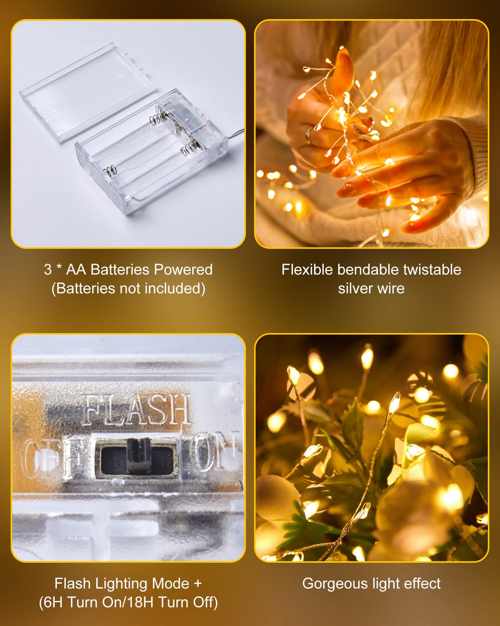 Minetom Fairy Lights Battery Operated, Twinkle String Lights 5ft 60LED