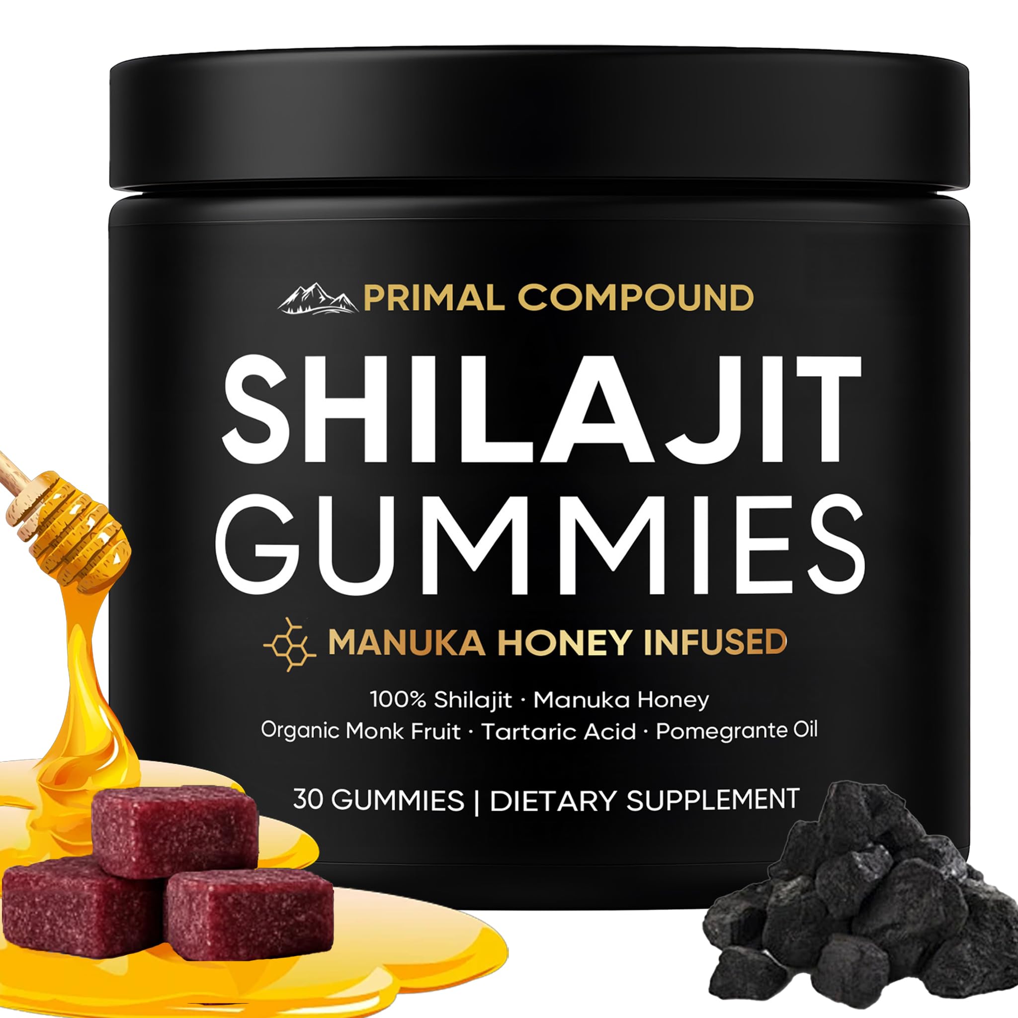 TOGOLIUN Primal Compound Shilajit Gummies for Men,with Manuka Honey, Organic Monk Fruit & Fulvic Acid, Shilajit Gummies Supplements, 30 Gummies