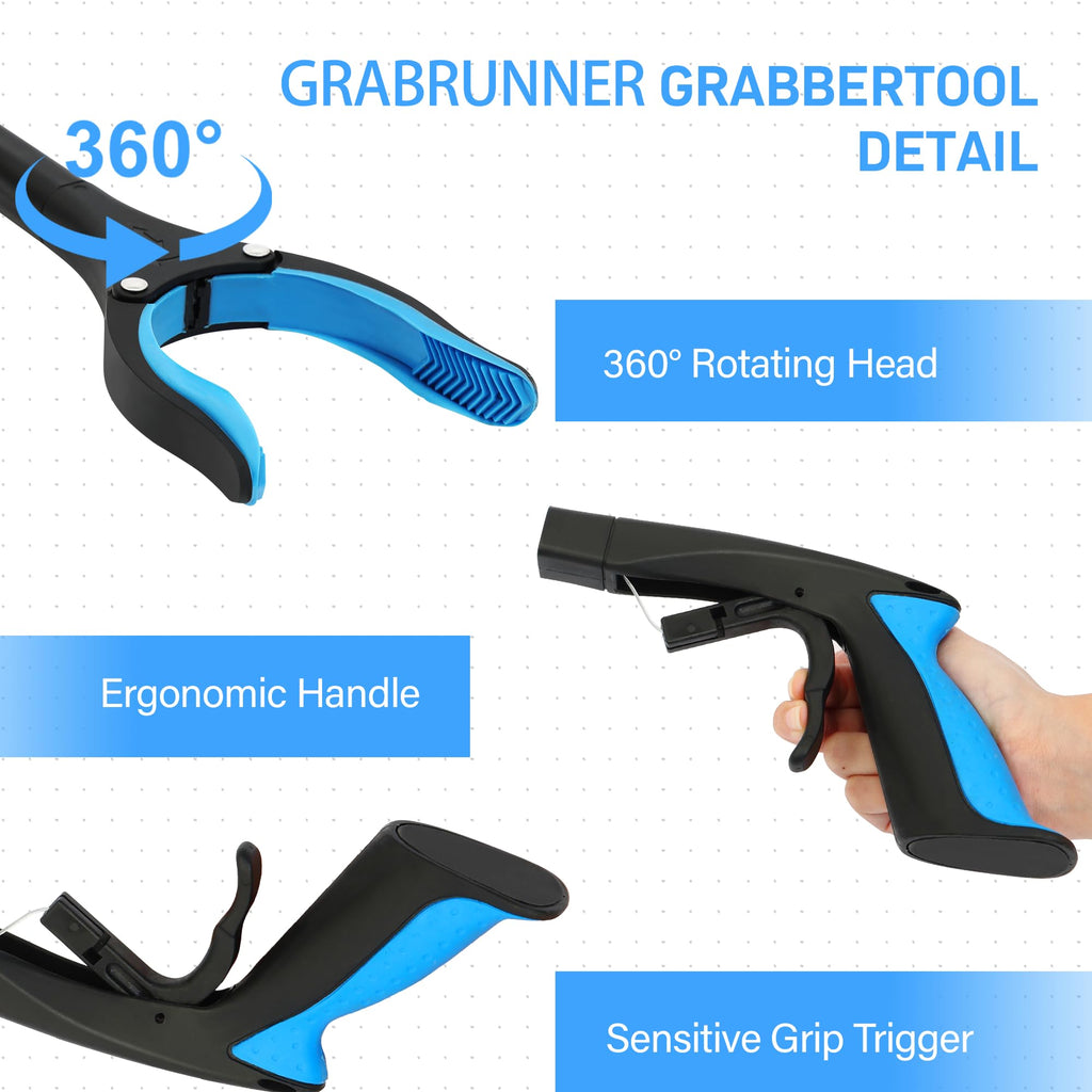 2 Pack 32 inch GrabRunner Reacher Grabber Tool with Strong Magnetic and Swivel Head (New Blue)