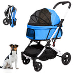 BETSOCCI Pet Stroller for Medium Small Dog & Cat, Foldable Lightweight Dog Stroller with Storage Basket Pet Travel Carriage with Safety Leashes, 4 Wheel, Blue
