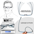 CARA Progressive Reading Glasses for Men Multifocus TR90 Readers, Superior Lightweight Blue Light Blocking Eyeglasses 2 Pack(Black+Blue, +3.50)