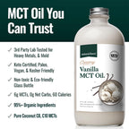 Natural Force Creamy Vanilla MCT Oil – Non Dairy, Keto Certified, Emulsified MCTs for Low-Carb, Ketogenic Coffee, Smoothies, & Shakes - Mixes Instantly + No Blending Required – 16 Oz Glass Bottle