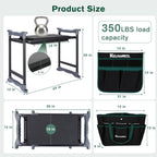 KELHOMECL Garden Kneeler and Seat - Extra Wide Thick EVA Pad, Heavy Duty Foldable Garden Bench Holds 350lbs, 2-in-1 Gardening Stool with Detachable Tool Bags, Gardening Gifts for Women, Men & Seniors