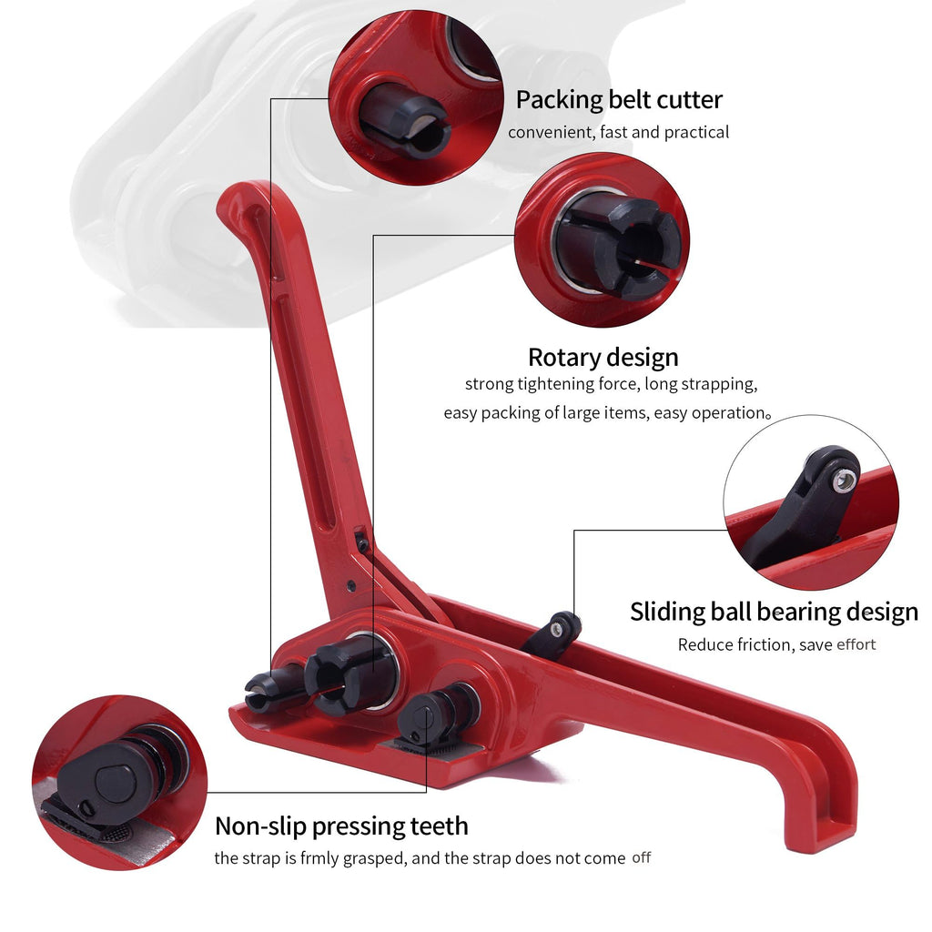 LNYEBN All-in-One Banding Strapping Kit with Poly Strapping Tensioner, 300ft Black PP Band, 100 Metal Seals, and Sealer Tools