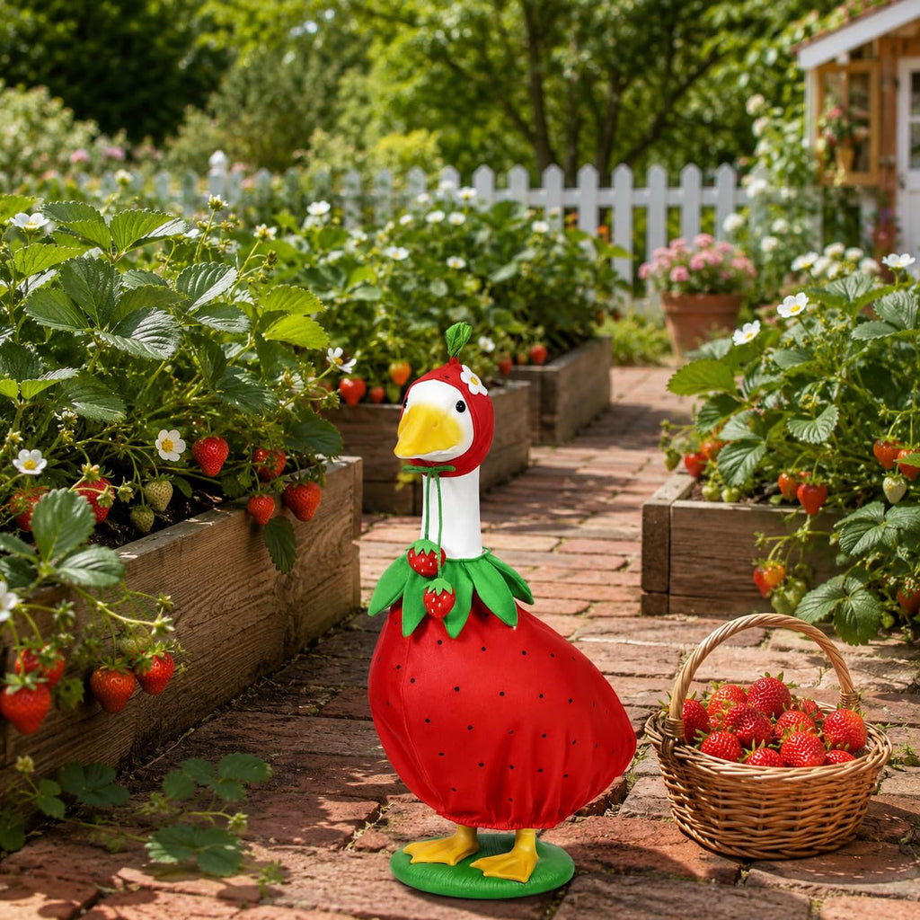GANSHAYA Strawberry Porch Goose Outfits Strawberry Goose Clothes for Outdoor Garden Yard Patio Lawn Goose Statue