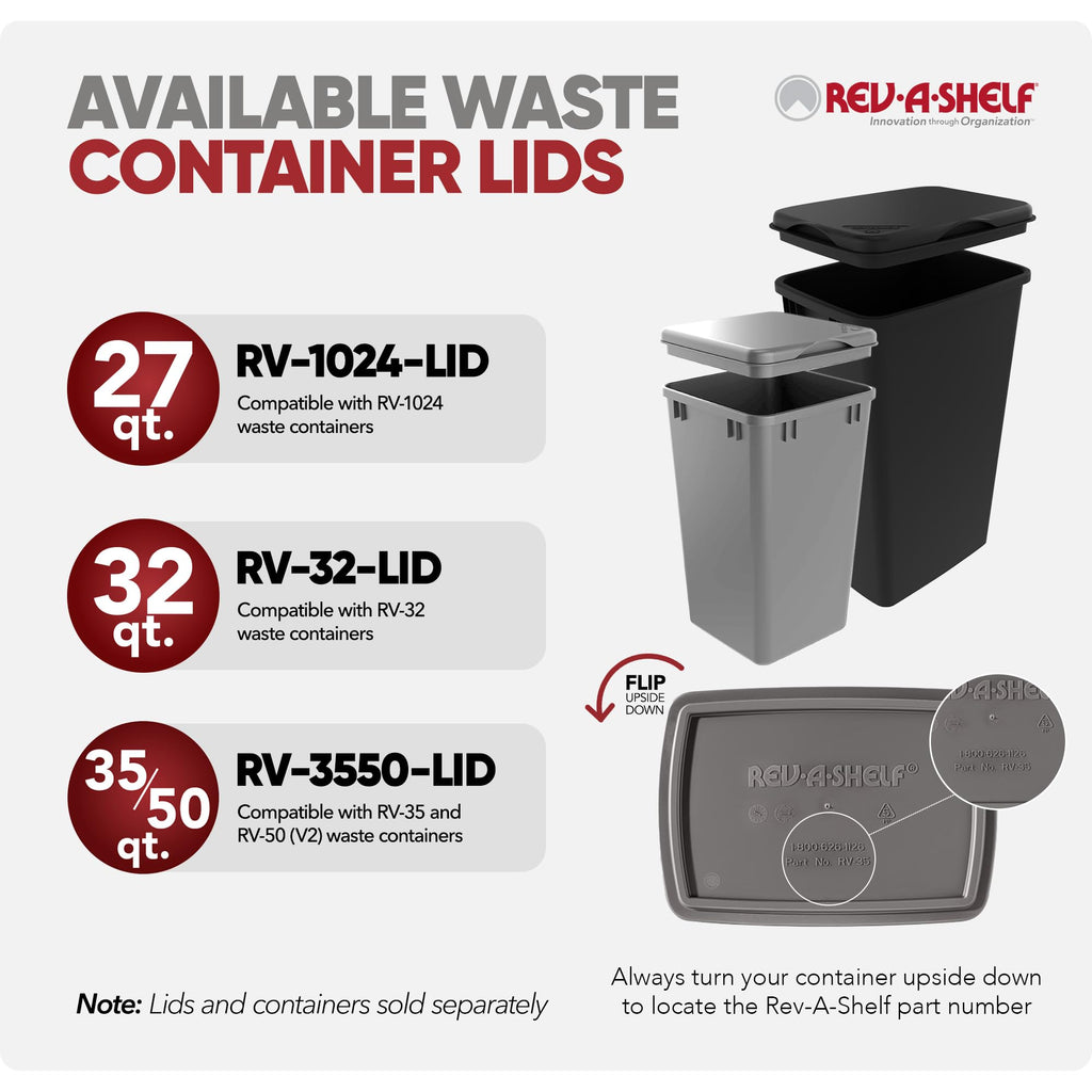 Rev-A-Shelf 2-Pack 35 Quart Polymer Replacement Trash Bin, Recycle Waste Garbage Container for Kitchen Cabinet Pullouts, Gray, RV-35-13-2 - Large Plastic Bins for Home and Office