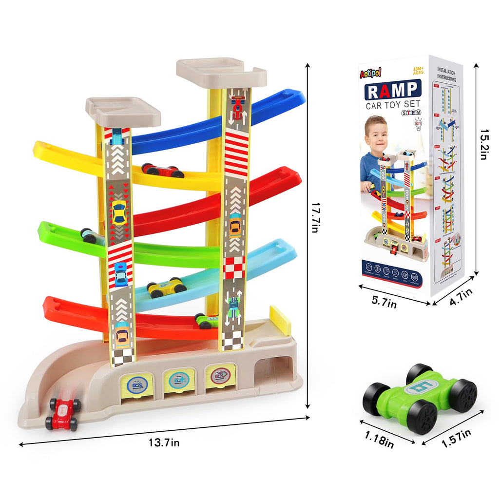 Montessori Toys for 2 3 Year Old Boys Toddlers, Car Ramp Toys with 6 Cars