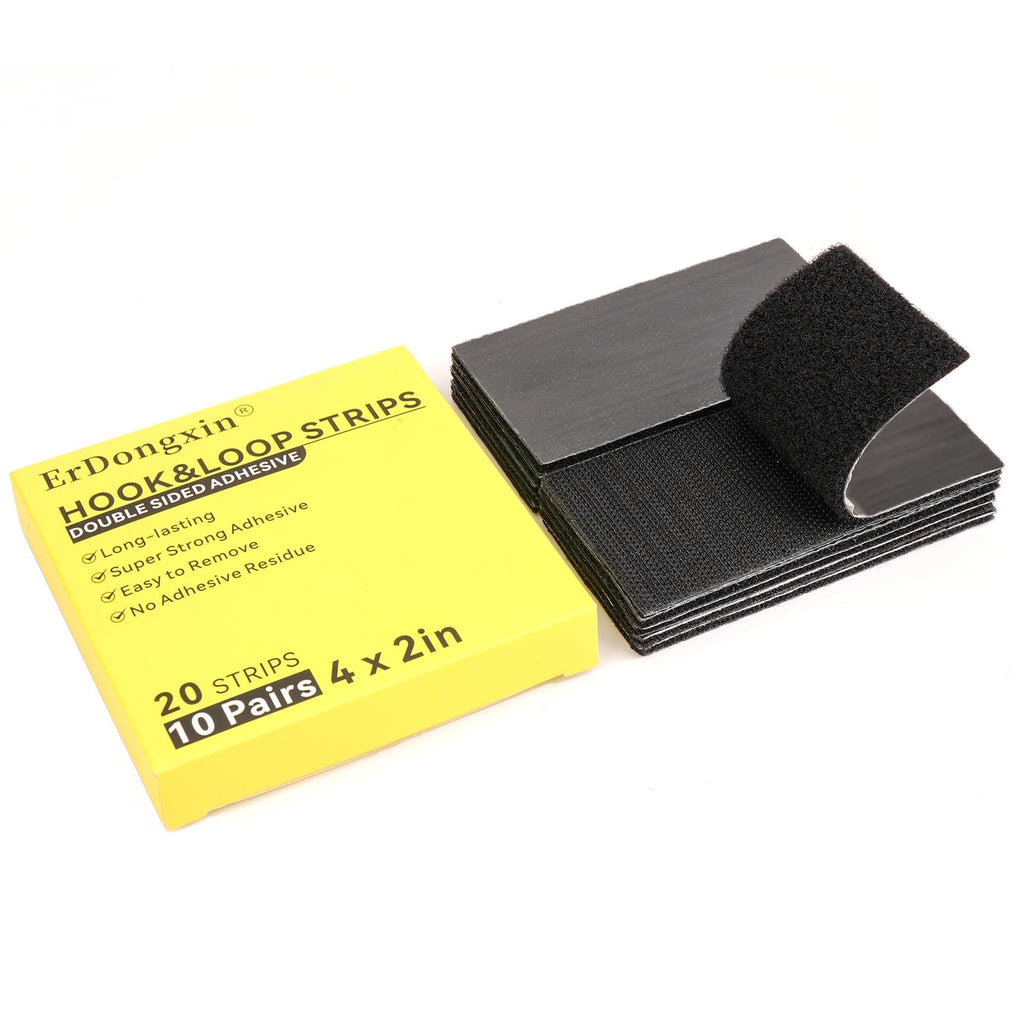 2x4 inch Strong Adhesive Hook and Loop Tape - Sticky-Backed Adhesive Fasteners, Suitable for Home Organization, Carpet Fixation, Sofa Cushion Fixation and DIY Crafts (Black, 2 in x 4 in, 10 Pairs)