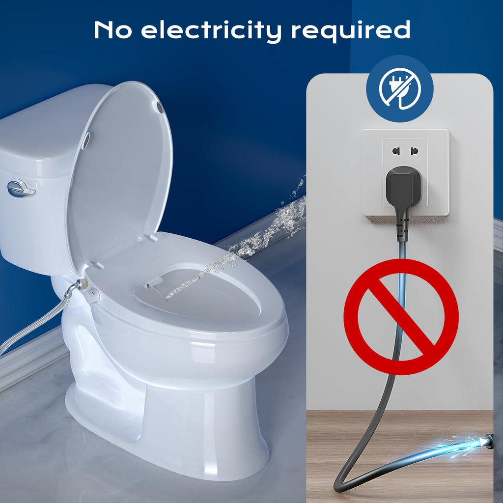 Clirass Elongated Bidet Toilet Seat with Quiet-Close, Non-Electric Bidet Mode with Dual Nozzles, Fit Elongated Toilet Seat, Adjustable Water Pressure with Brass inlet (Elongated)