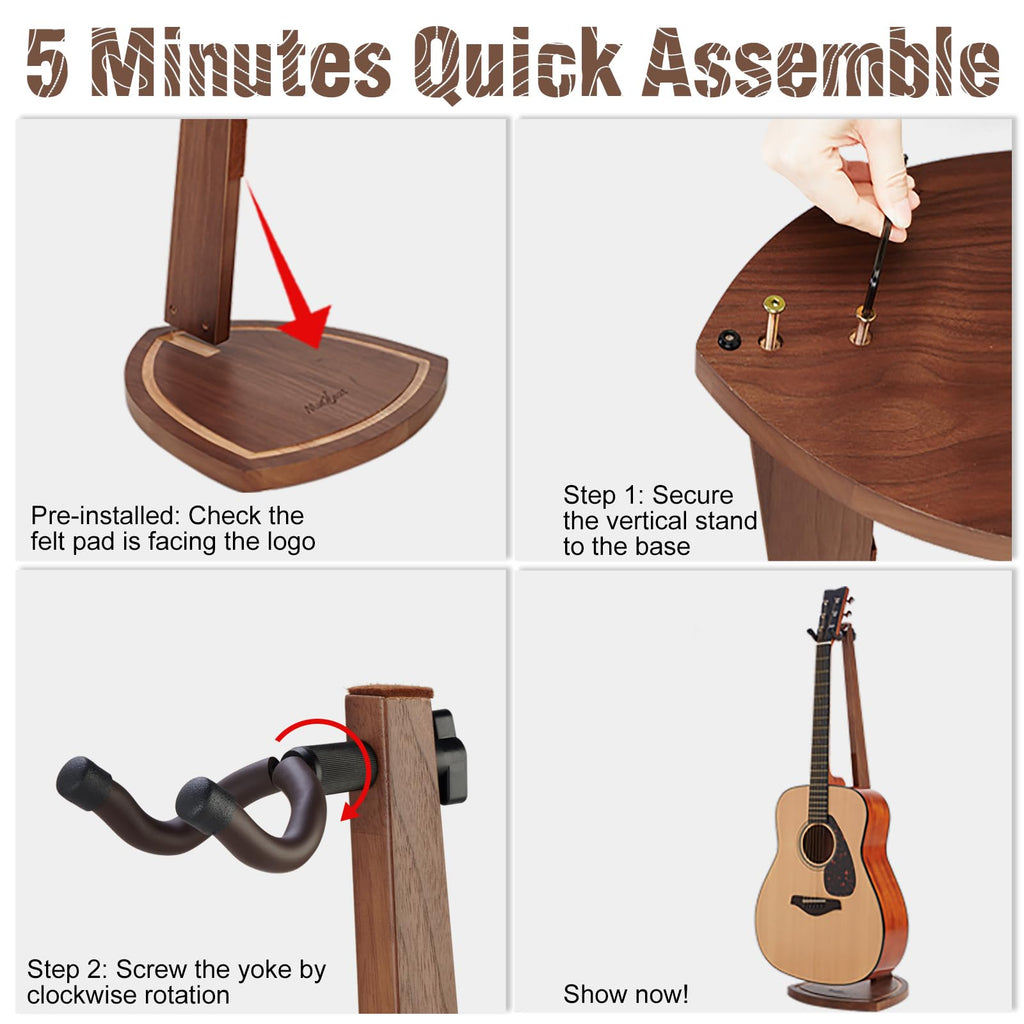 Musbeat Guitar Stand, Acoustic Guitar Stand Floor, Black Walnut Wood Guitar Stand, Single Guitar Holder Stand for Electric Guitar, Banjo, Mandolin, Hanging Guitar Stands for Home Decor Studio Display