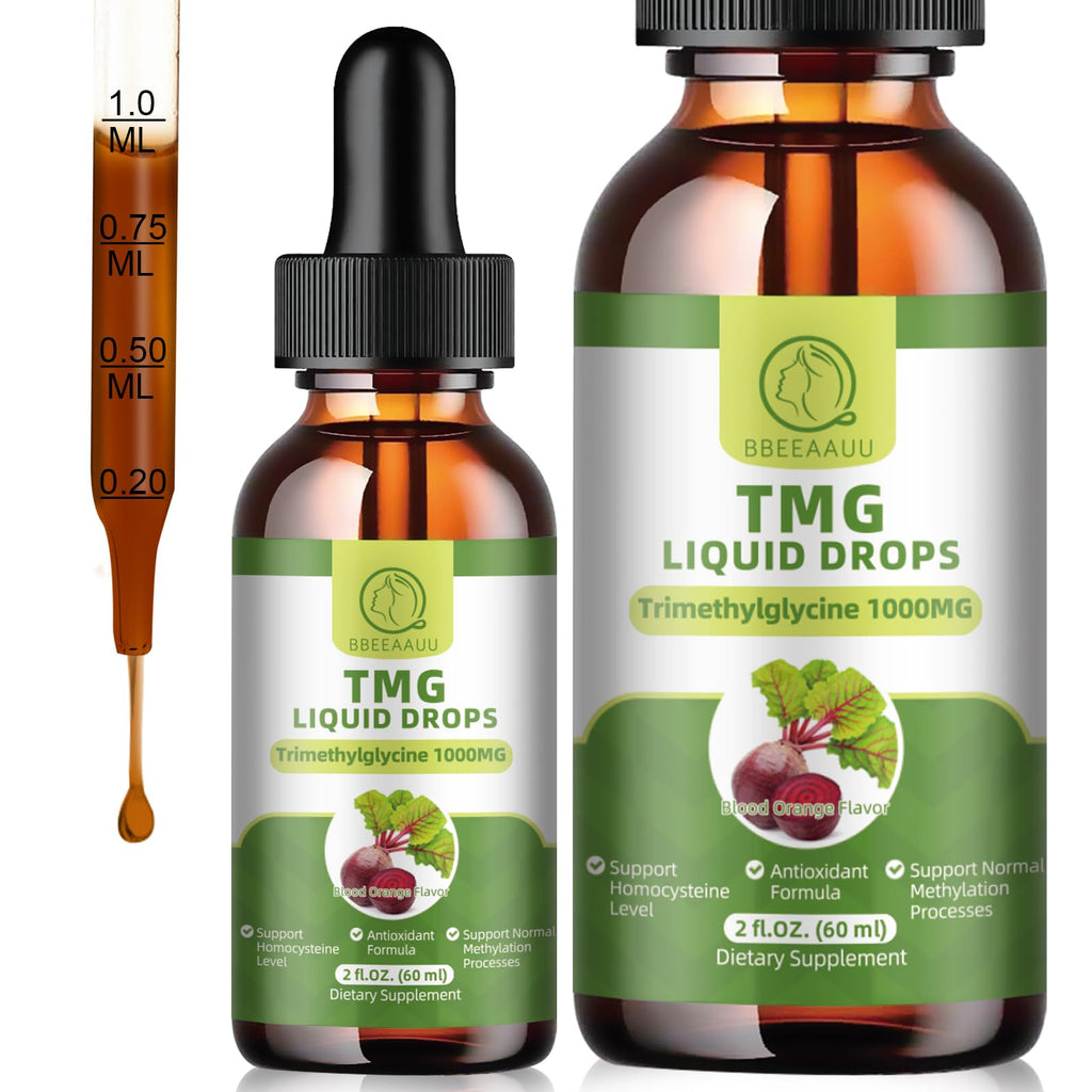 TMG Supplements 1000MG - Trimethylglycine Liquid Drops, Betaine High Absorption, Supports Methylation, Liver Wellness & Cognitive, Non-GMO, Vegan, Blood Orange Flavor, 2 Fl.Oz (2 Pack)