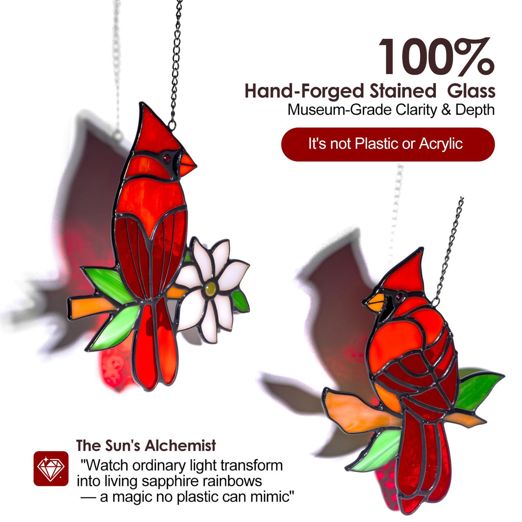 2 Pcs Red Cardinal Stained Glass Suncatchers, for Mom,Nana