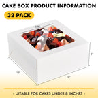 RACETOP 32pcs Cake Boxes with Window, 10x10x5 Inches White Bakery Boxes, Cookie Dessert Boxes, Pastry Box, Square Cardboard Cake Box for Cake, Birthday Party, Donuts, Wedding