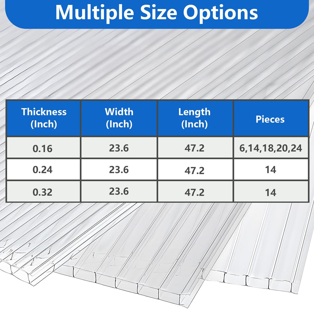 DGSL Polycarbonate Greenhouse Panels, 14 Pcs 4'x 2'x 0.16''Twin-Wall Sheets