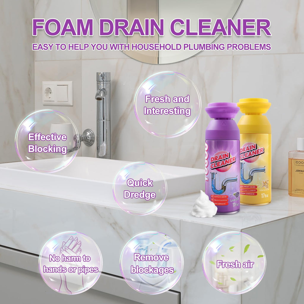 Yugou Foaming Drain Cleaner, Sink Drain Cleaner and Deodorizer for Kitchen Sinks, Shower Drains, Tubs (Lavender, 2pcs)