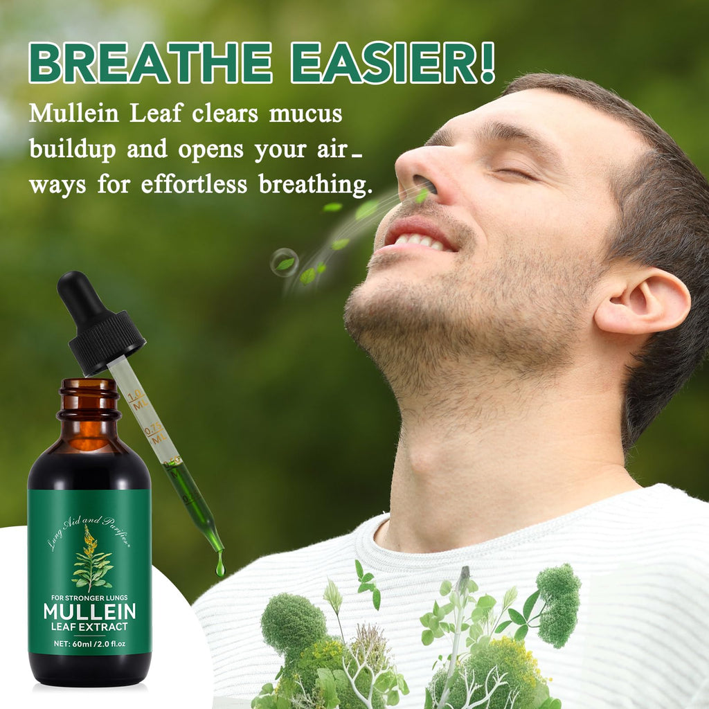 Mullein Drops for Lungs 4 Fl Oz - Mullein Leaf Extract for Lungs with Chlorophyll - Natural Herbal Supplement for Lung Cleanse, Respiratory Support, Boosts Immunity, Digestive Wellness