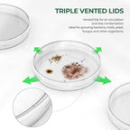 10 Pack Sterile Thick Plastic Petri Dishes with Lid, 90mm Dia x 15mm Deep Clear 3 Vents Petri Dish for Lab Science Experiment