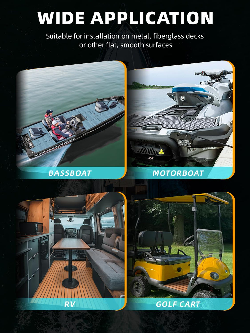 FOCEAN Boat Flooring EVA Foam Boat Decking Marine Mat Non-Slip Self-Adhesive Flooring Sheet for Motorboat Jon Boats Bass Boat Kayak RV Floor, 94.5''x 15.7'', Grey with Black Lines