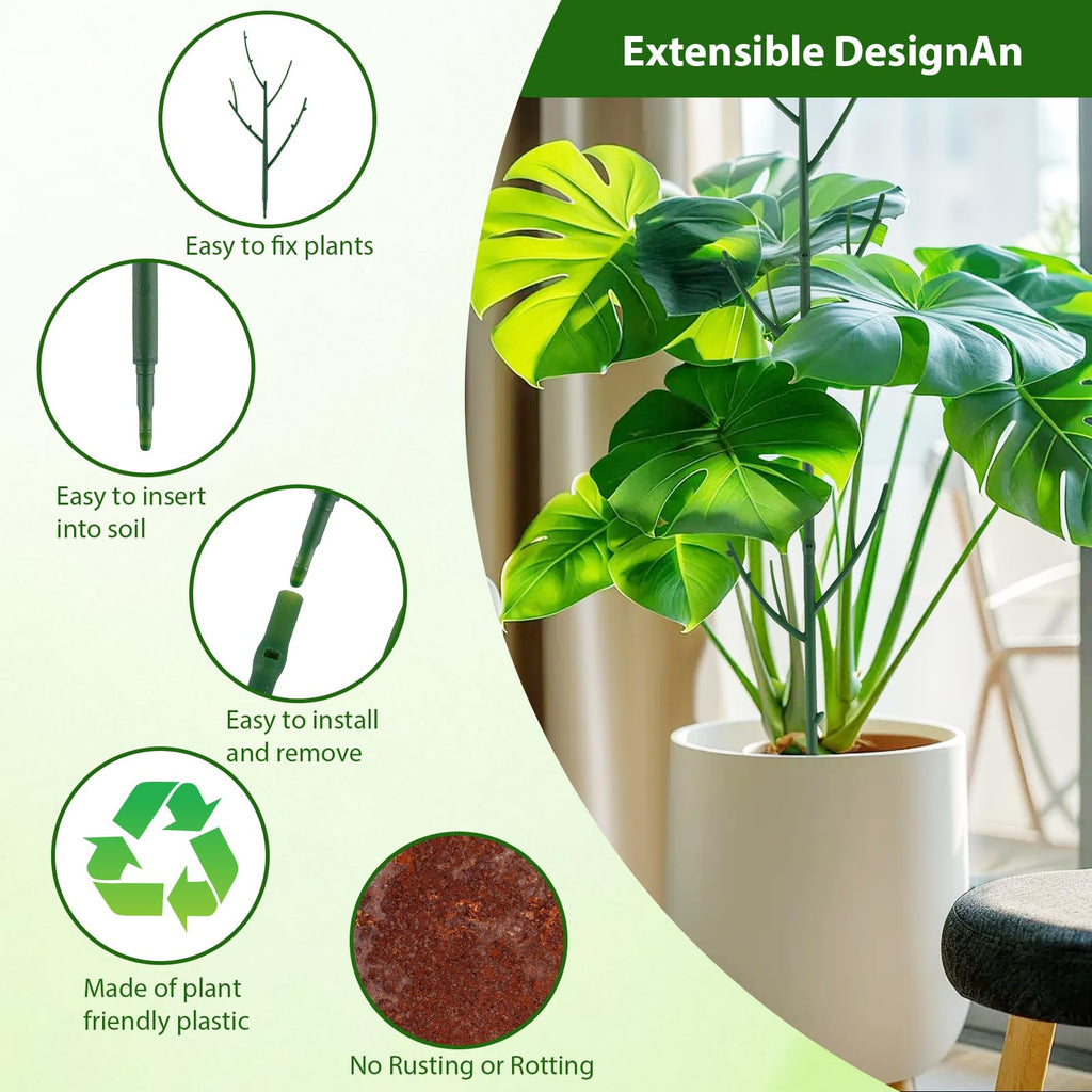 PERSZEN 15 Pack Stackable Plant Support Stakes, Garden Trellis for Climbing Plants Indoor and Outdoor Use, Plant Accessories for Potted Plants Monstera, Plant Sticks for Climbing Plant Stems