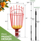 ARTIPOLY 20FT Reach Telescoping Fruit Picker, 4-12FT Adjustable Aluminum Pole with Basket, Lightweight Heavy Duty Tool for Harvesting Apples Mangoes Avocados Pears Lemons