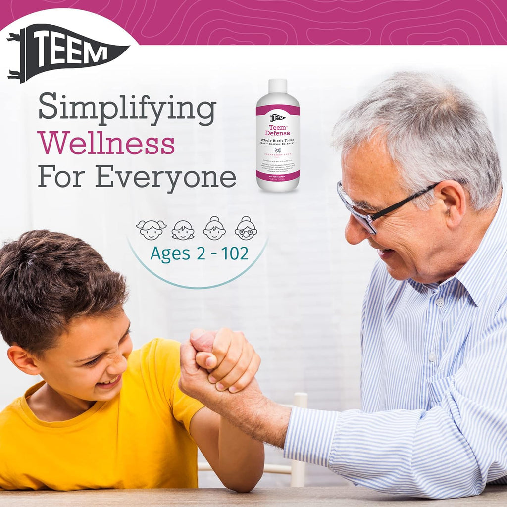 Teem Defense Liquid Probiotic with Elderberry, Whole Biotic Tonic for Digestion & Immunity, Prebiotic Probiotic & Postbiotic Supplement for Kids and Adults, 30 Day Supply – 16.3 Fl.Oz