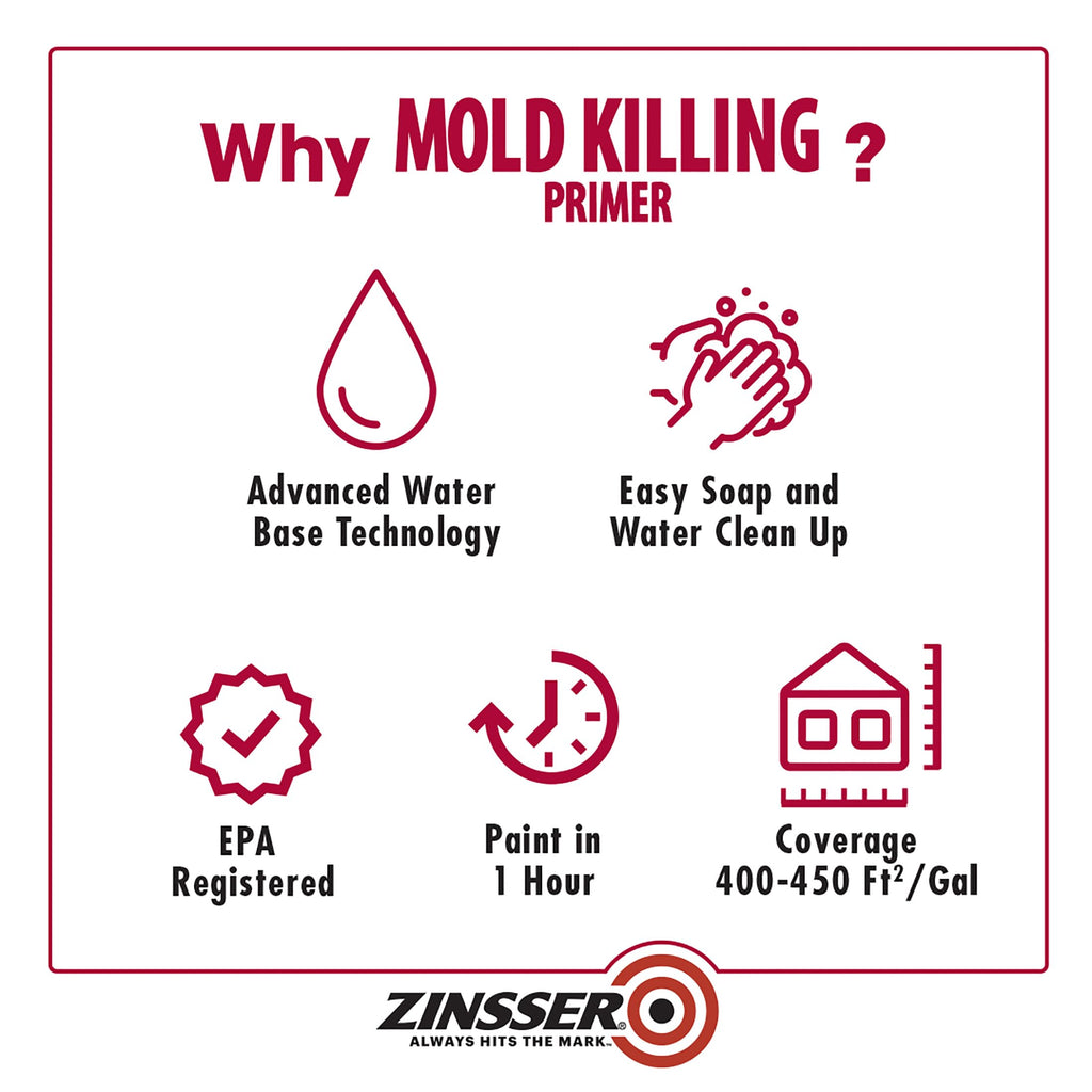 qt Zinsser 276087 White Mold Killing Primer Water-Based Mold Killing Primer