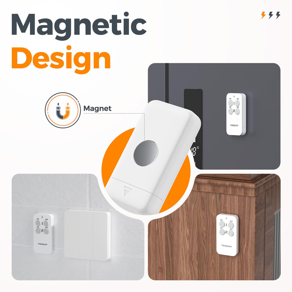 Remote Control Outlet Plug, TESSAN Wireless Light Switch Kit 100ft RF Range, On Off Switch for String Lights, Lamps, Small Appliances, Wireless Power Socket, 15A/1875W (1 Remote and 2 Outlets)