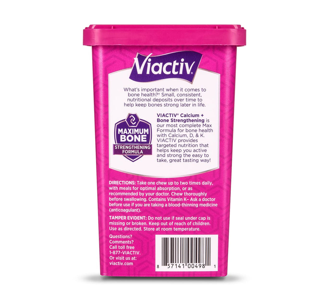 Viactiv Max Formula Calcium +Vitamin D3 Supplement for Bone Health, Rich Caramel, 100 Soft Chews - 6 Pack