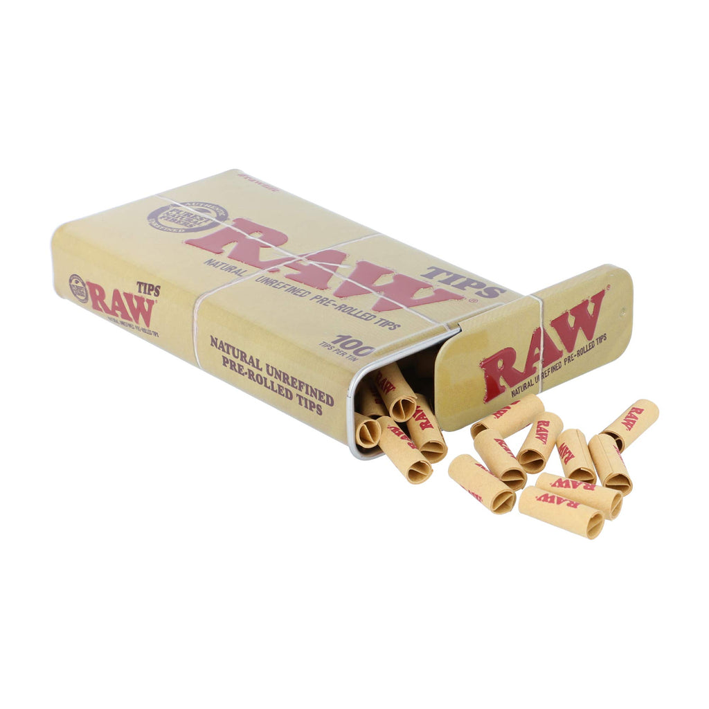 RAW Natural Unrefined 100 Tip Pre-Rolled Tin - (6)