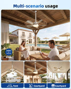 NWOP 20 Inch Plug-In Outdoor Ceiling Fan with Light and Remote, Waterproof Wet Rated Mini Ceiling Fan for Small Spaces, 5 Blade Quiet Compact Ceiling Fan for Patio Balcony Gazebo Porch, Platinum
