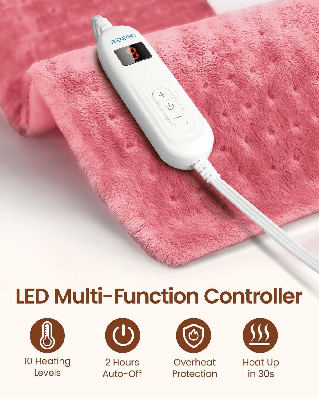 RENPHO Electric Heating pad for Back, Fathers Day Dad Gifts & Birthday Gifts for Women, Heating Pads for Neck and Shoulder, FSA Eligible HSA Store, Auto-Off, ETL Certified, Extra Large 12"x24" Pink