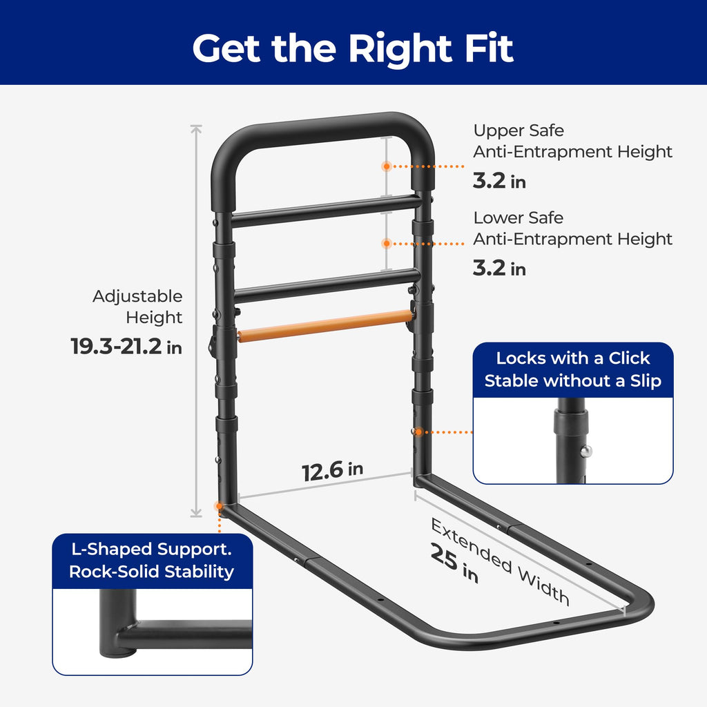 NIMOOD C1 Fold Bed Rails for Elderly Adults Safety - Foldable Bed Assist Rail with Adjustable Height, Tool-Free Folding, Sturdy up to 350 Lbs, Bed Cane Fits King Queen Twin Beds