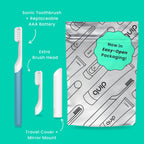 Quip Sonic Electric Toothbrush for Adults with Timer - Includes Travel Case & Replacement Brush Head - 3 Month Battery Life, Plastic Handle - Marine Blue