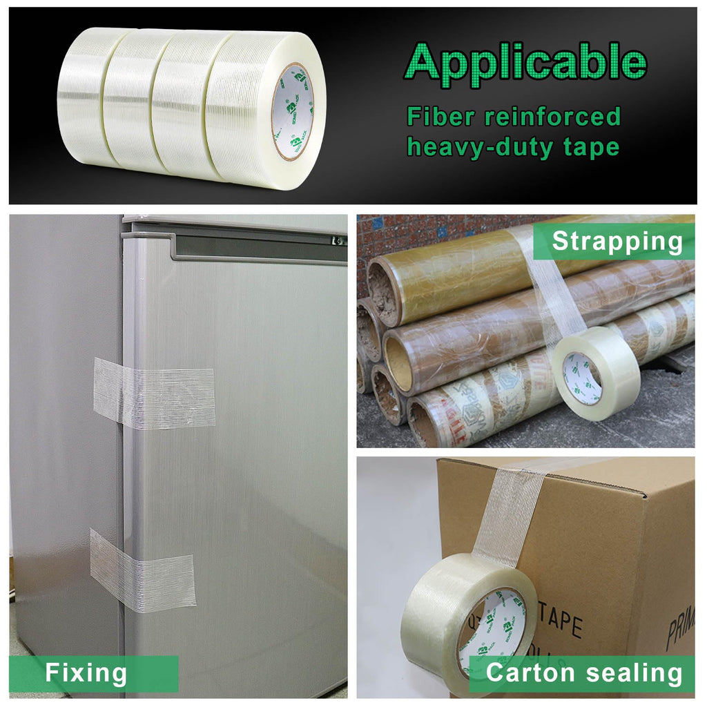 BOMEI PACK Filament Strapping Tape, 5.5 Mil 2 Inch x 60 Yards, Heavy Duty Reinforced Fiberglass Packing Tape, 2 Pack