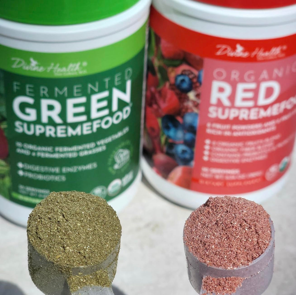 Divine Health Dr. Colbert, MD Superfood Package | 30 Servings of Green Supremefood & Red Supremefood 14 Organic and Fermented Green Vegetables and Grasses | 8 Organic Fruits