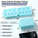 NEW Foldable & Double Protection Portable Weekly Pill Organizer 2 Times A Day with Etched Labels, AM PM 7 Day Week Medicine Box, Daily Travel Pill Case Dispenser for Vitamin, Supplement - Sky Blue