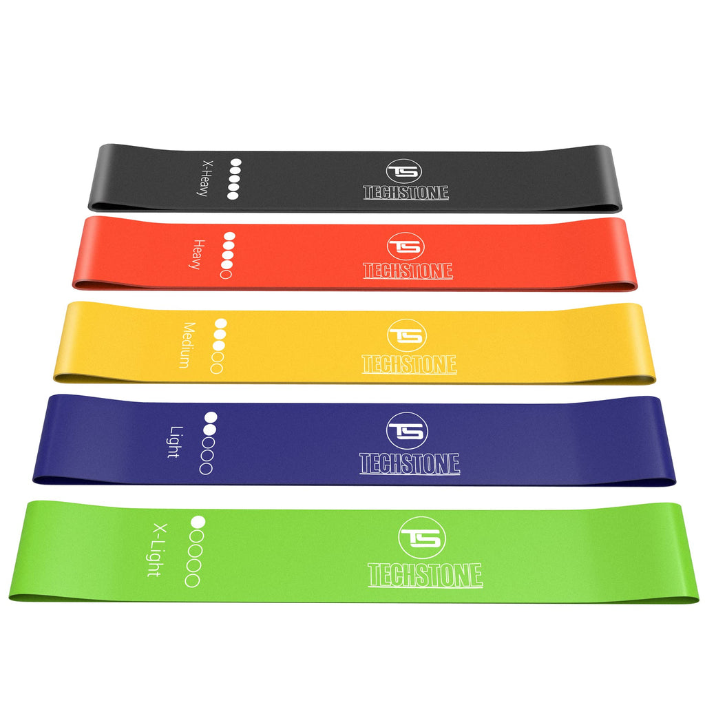 TechStone Resistance Bands Set for Men and Women, Pack of 5 Different Levels Elastic Band for Home Gym Long Exercise Workout ��� Great Fitness Equipment for Training, Yoga ��� Free Carrying Bag (Blue)