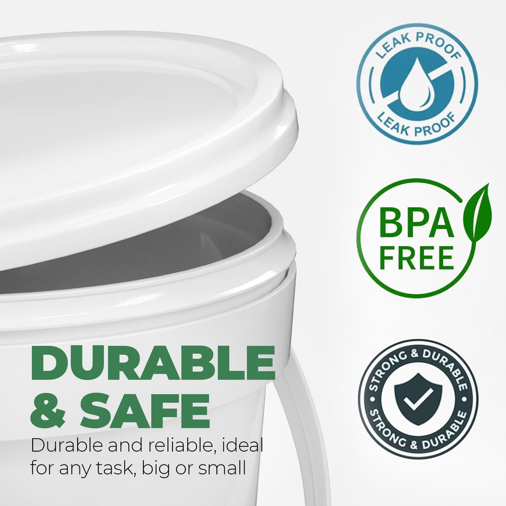 3.5-Gallon Clear Bucket Pail Container with Lid | Food Grade | Heavy-Duty 90MIL Extra Durable | Metal Handles with Plastic Grip for Easy Carrying | Multi-Use | Easy Stack and Store | BPA Free - 2 Pack