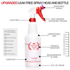 Plastic Spray Bottles 2 Pack, 32 Oz, Heavy Duty Sprayer, All-Purpose, Red