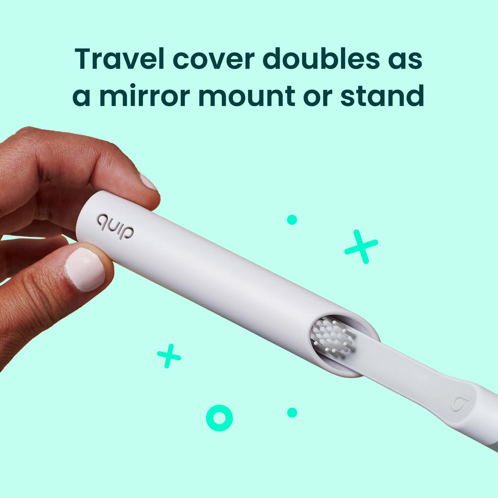 Quip Sonic Electric Toothbrush for Adults with Timer - Includes Travel Case & Replacement Brush Head - 3 Month Battery Life, Plastic Handle - Marine Blue