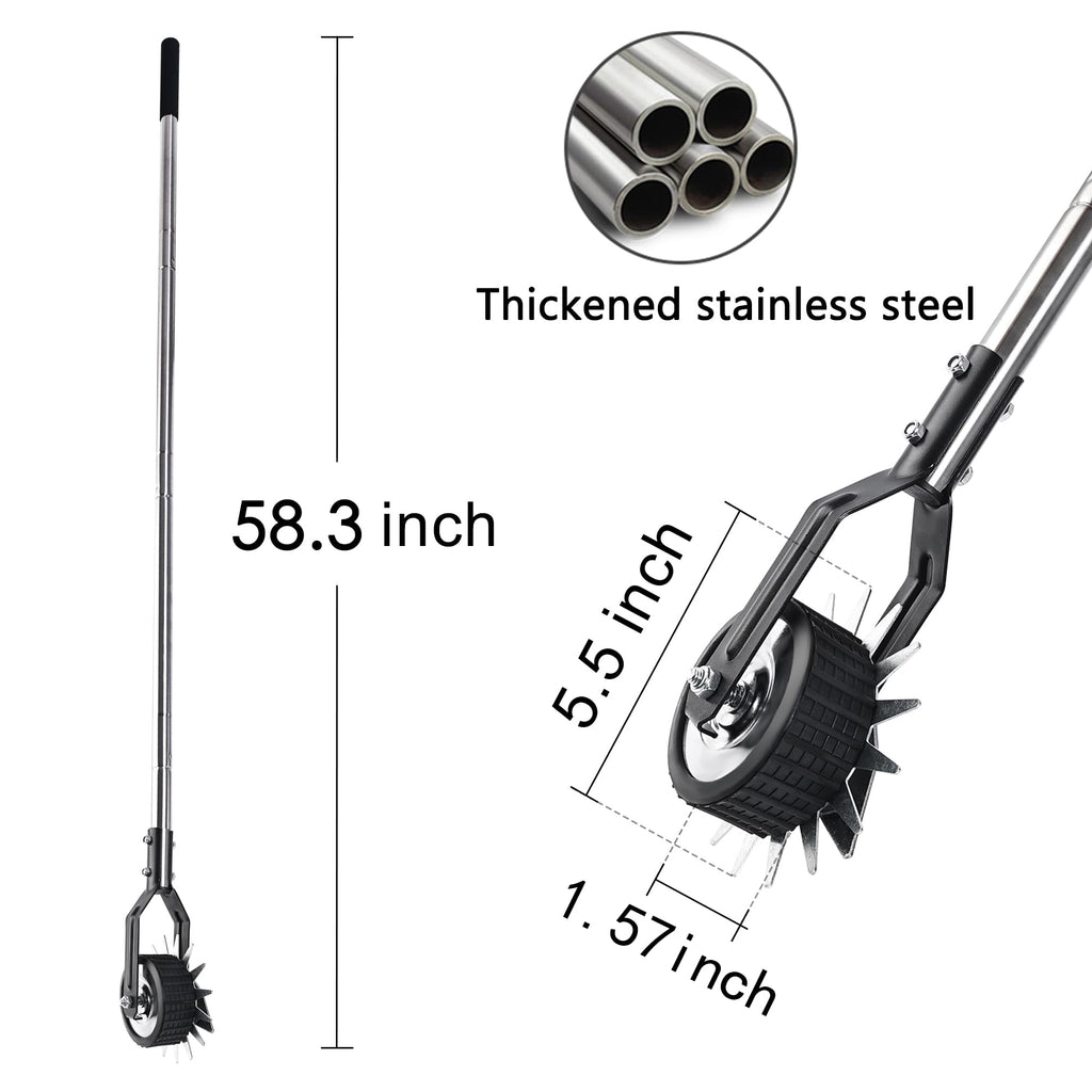 BARAYSTUS Wheel Rotary Edger Lawn Tool, Grass Edge Trimmer, Sidewalk Manual Lawn Edger, Strong 3 Sections Stainless Steel Handle with Cushion Grip, 58.3-Inch