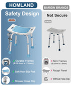 HOMLAND Shower Chair for Inside Shower, 400 lbs Adjustable Shower Stool with Suction Feet, Shower Seat for Inside Tub Bathroom Bench Bath Chair for Elderly and Disabled - Light Blue