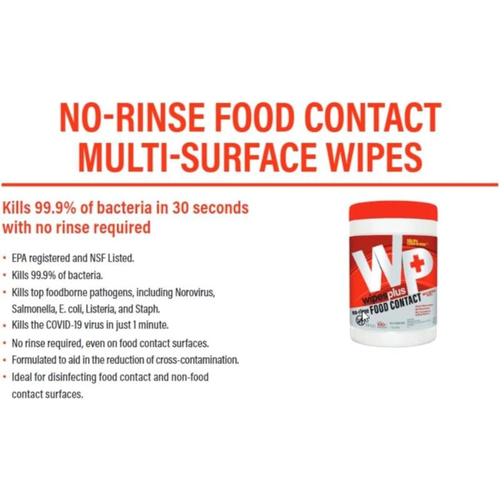 WIPESPLUS No-Rinse Food Contact Wipes Canister Multi-Surface Wipes, Unscented for Home and Business, 600, (6 Packs of 100)