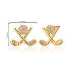 lijiayione Golf Stud Earrings for Women, Gold Plated Hypoallergenic Flat Back Cubic Zirconia Sports Jewelry, Cute Small Dainty Novelty Accessory Birthday Gift for Golfer Player Fan Tournament Team Match (Gold)