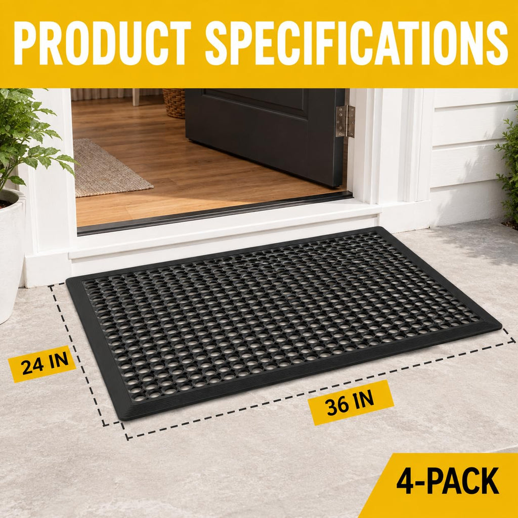 BESEA 4 Pack 24 x 36 Inch Rubber Floor Mats, Non-Slip Drainage Mats