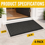 BESEA 4 Pack 24 x 36 Inch Rubber Floor Mats, Non-Slip Drainage Mats