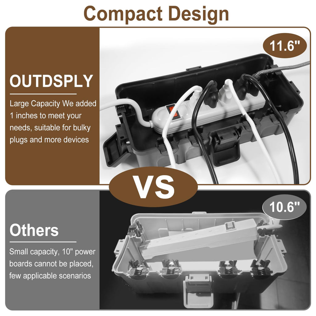 [2 Pack] Outdoor Electrical Box Waterproof, OUTDSPLY Medium Outdoor Electrical Box (11.6x5.2x4.1 inch) w/ 6 Cable Entry, Weatherproof Connection Box for Power Strip, Plug, Timer, Holiday Lights, Brown